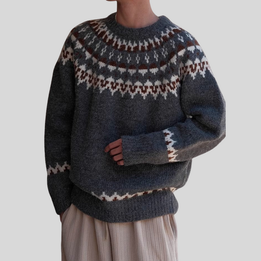 RetroWeave Herentrui – Gebreide Trui met Ronde Hals en Vintage Design