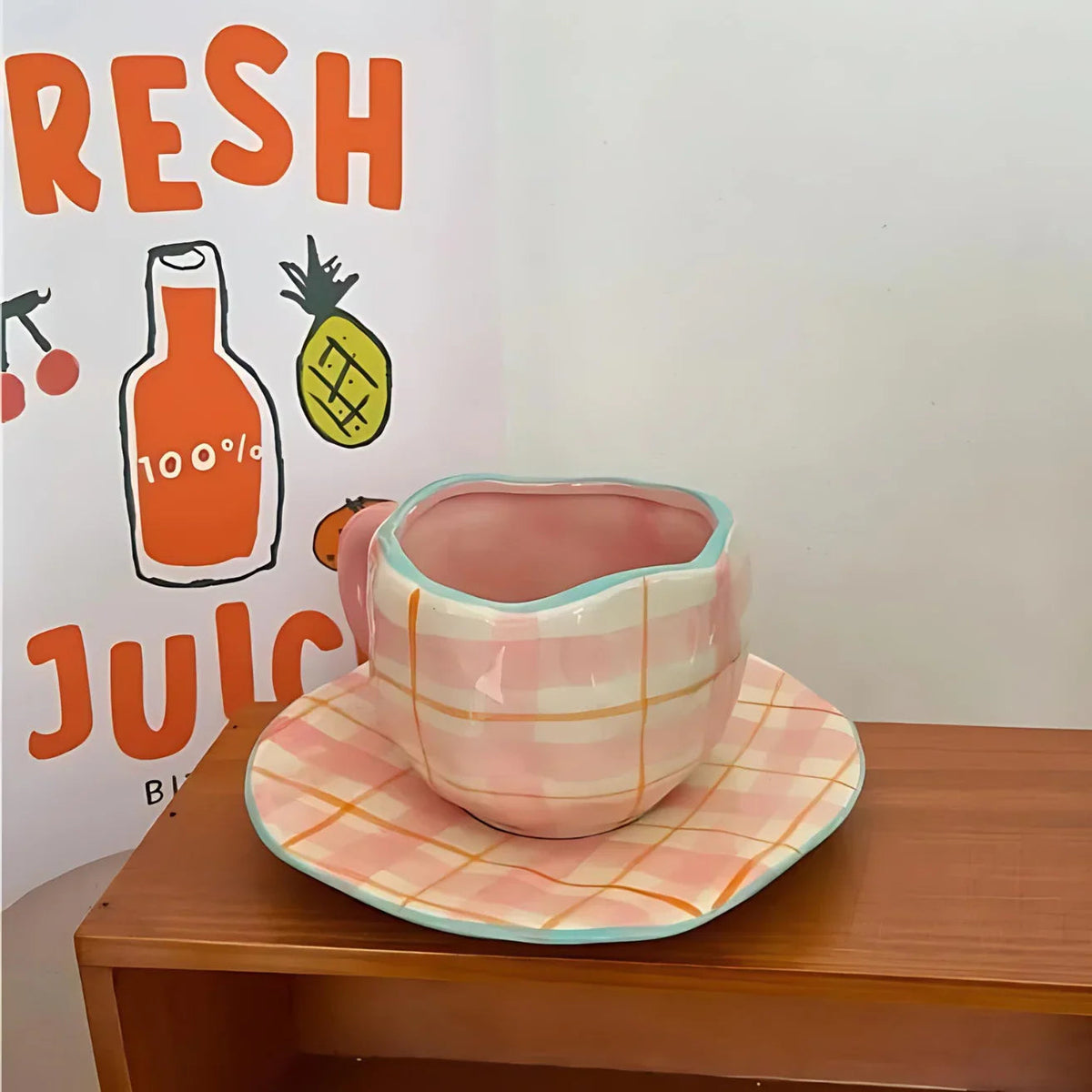 Handgemaakte Keramische Mok met Schotel - 250ml met Klassieke Patronen