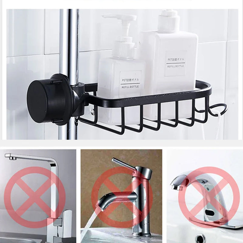Douchehouder voor Shampoo & Zeep – Roestvrij Aluminium – Zilver of Zwart – Zonder Boren