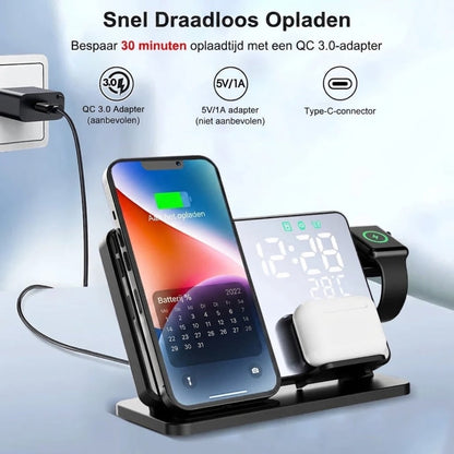 Apple-apparaten Draadloos Laadstation met Wekker - 3-in-1 Oplader