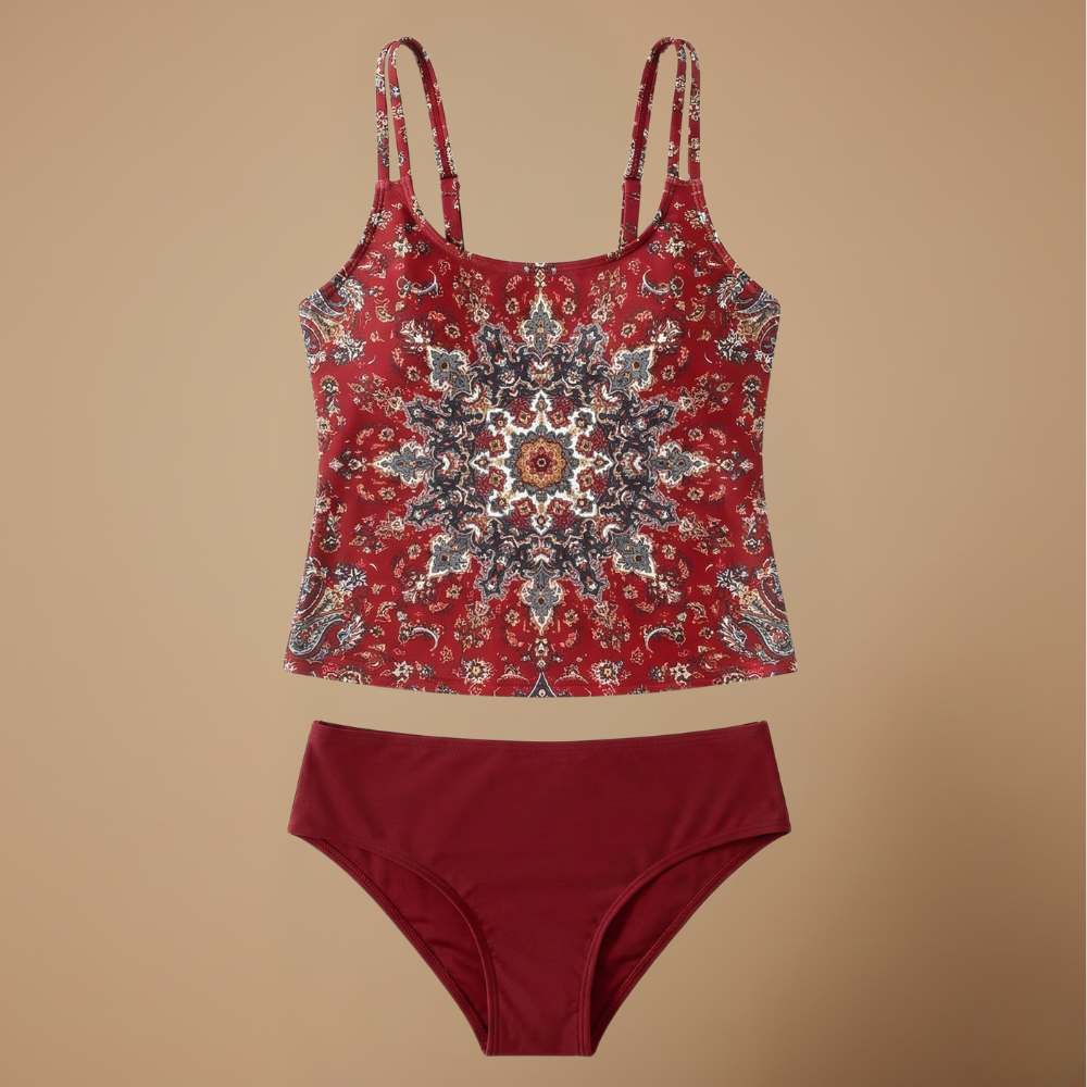 ZeeLuna Dames Tankini met Patroon en Tweedelig Ontwerp