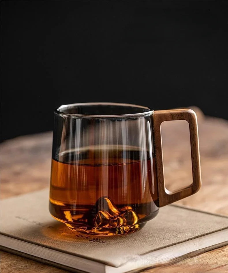 HoutGrip Glazen Mok 400 ml met Houten Handvat voor Warm en Koud