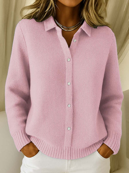 Dames Klassieke Cardigan met Kraag – Tijdloze Elegantie in Zachte Katoenmix