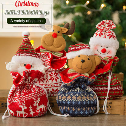 KnitJoy Kerstcadeauzak met Pop – Herbruikbare Gebreide Cadeauzak voor Kinderen