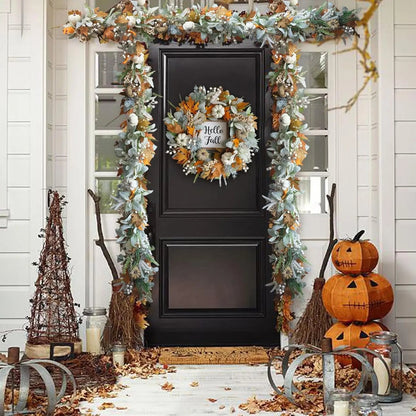 Halloween Herfstkrans – Handgemaakte Deurkrans met Pompoenen en Eucalyptus