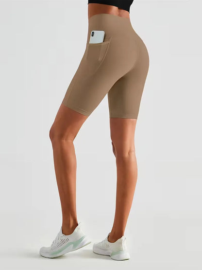 Dames Sportshort met Hoge Taille en Zijzak Ademend