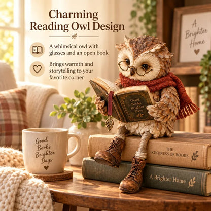 Leesende uil met bril en boek - Decoratieve figuur voor boekenliefhebbers