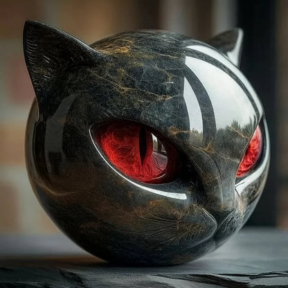 NoirCat Sculptuur – Zwart Kattenhoofd met Hypnotiserende Ogen