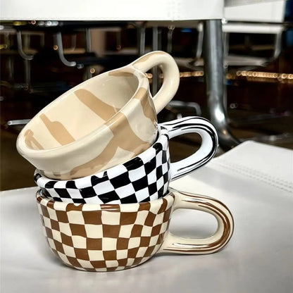 Ruitpatroon Keramische Koffiemok - 150ml Dagelijks Gebruik