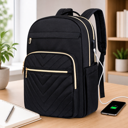 Elegante Laptop Rugzak met USB-Oplaadpoort – 15.6 inch – Zwart & Roze