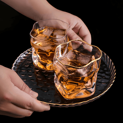 Japans Kristallen Whiskyglas met Goudaccent – Premium Reliëfstructuur