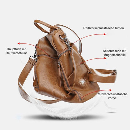Premium Leren Rugzak met Grote Capaciteit - Zwart & Khaki