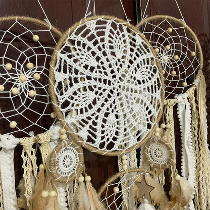 Macramé Dromenvanger met Maan en Veren - Bohemian Wanddecoratie
