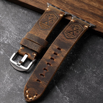 Vintage Volnerf Leren Apple Watch Band - Handgemaakt met Patina-Potentieel