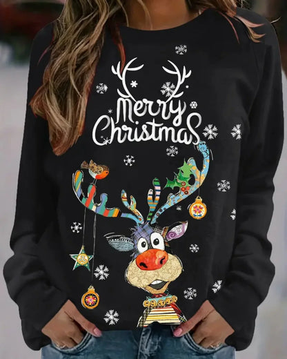 Feestelijke Dames Kersttrui met Rendierprint – Comfortabele Ronde Hals