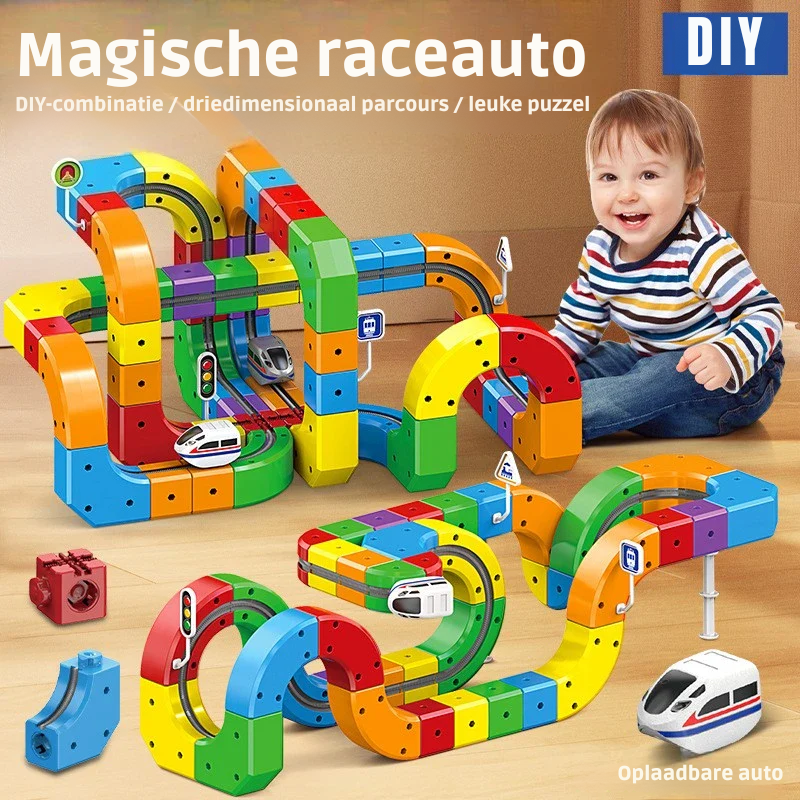 Creatieve Spoorbouwer 3D Trein Bouwset voor Kinderen met Oplaadbare Trein