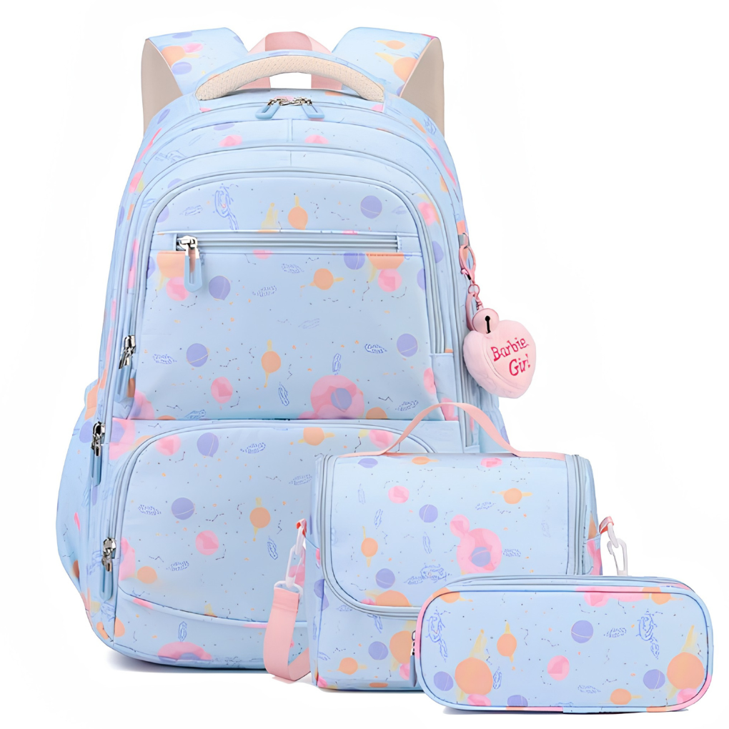 Driedelige Schooltas Set met Cartoonprint - Rugzak, Etui en Accessoires
