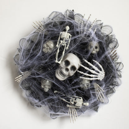Halloween Krans – Mesh Schedel Garland voor Deur- en Muurdecoratie