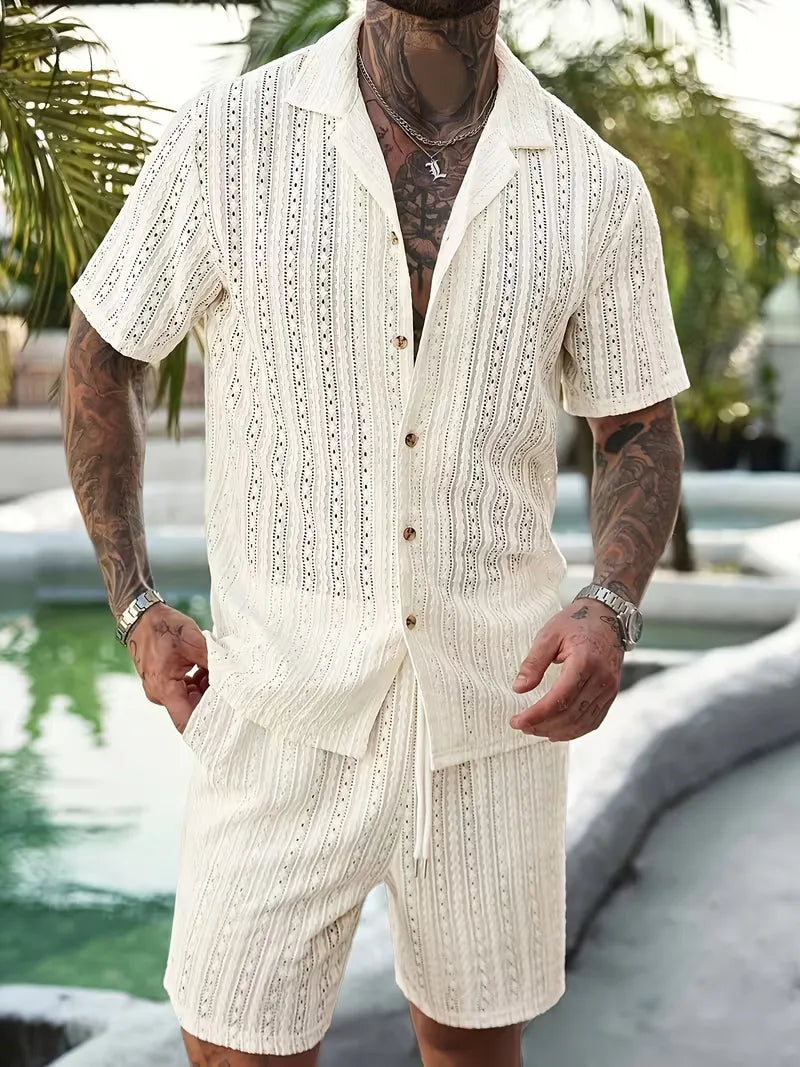 Heren Jacquard Zomerset met V-Hals Shirt en Short