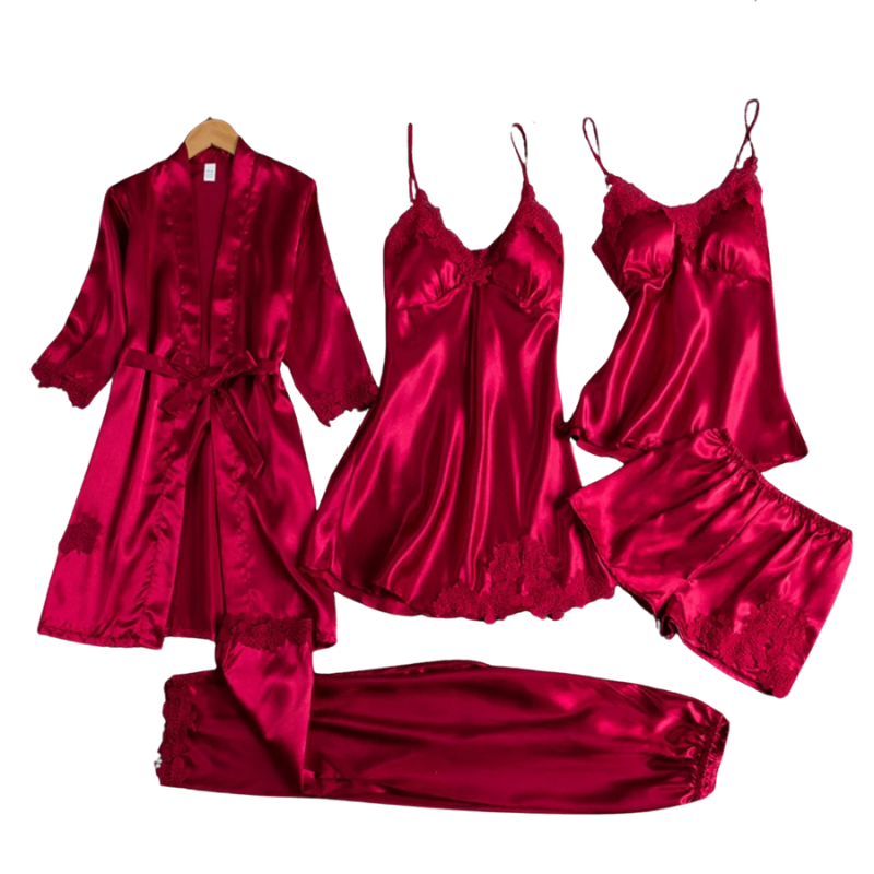 Satijnen Nachtkleding Combi-Set - 5-delig voor Dames