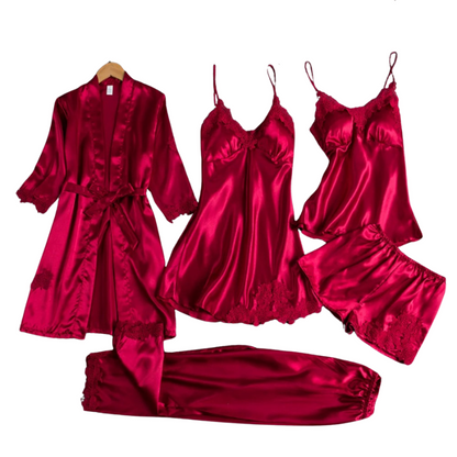 Satijnen Nachtkleding Combi-Set - 5-delig voor Dames