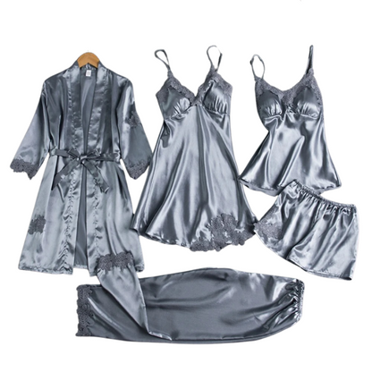 Satijnen Nachtkleding Combi-Set - 5-delig voor Dames