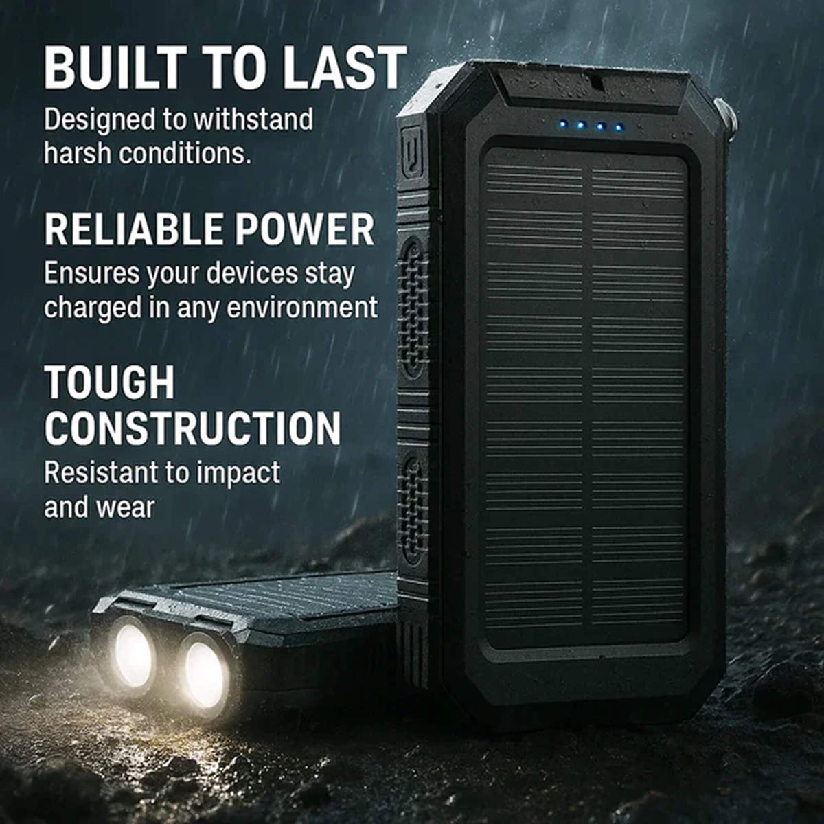 Zonne-energie Powerbank 500000mAh Waterdicht met Dual USB en LED Zaklamp