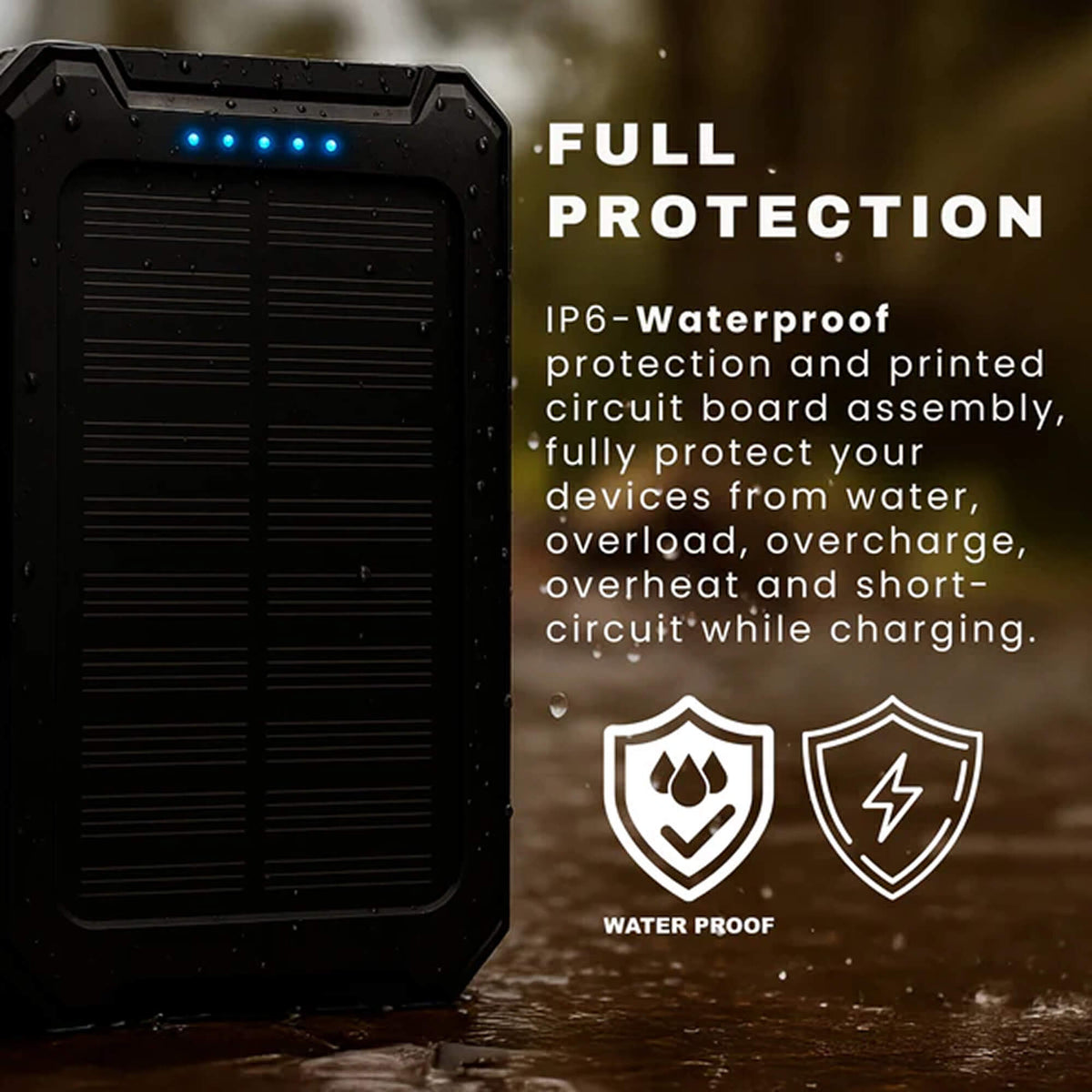 Zonne-energie Powerbank 500000mAh Waterdicht met Dual USB en LED Zaklamp