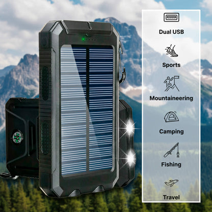 Zonne-energie Powerbank 500000mAh Waterdicht met Dual USB en LED Zaklamp