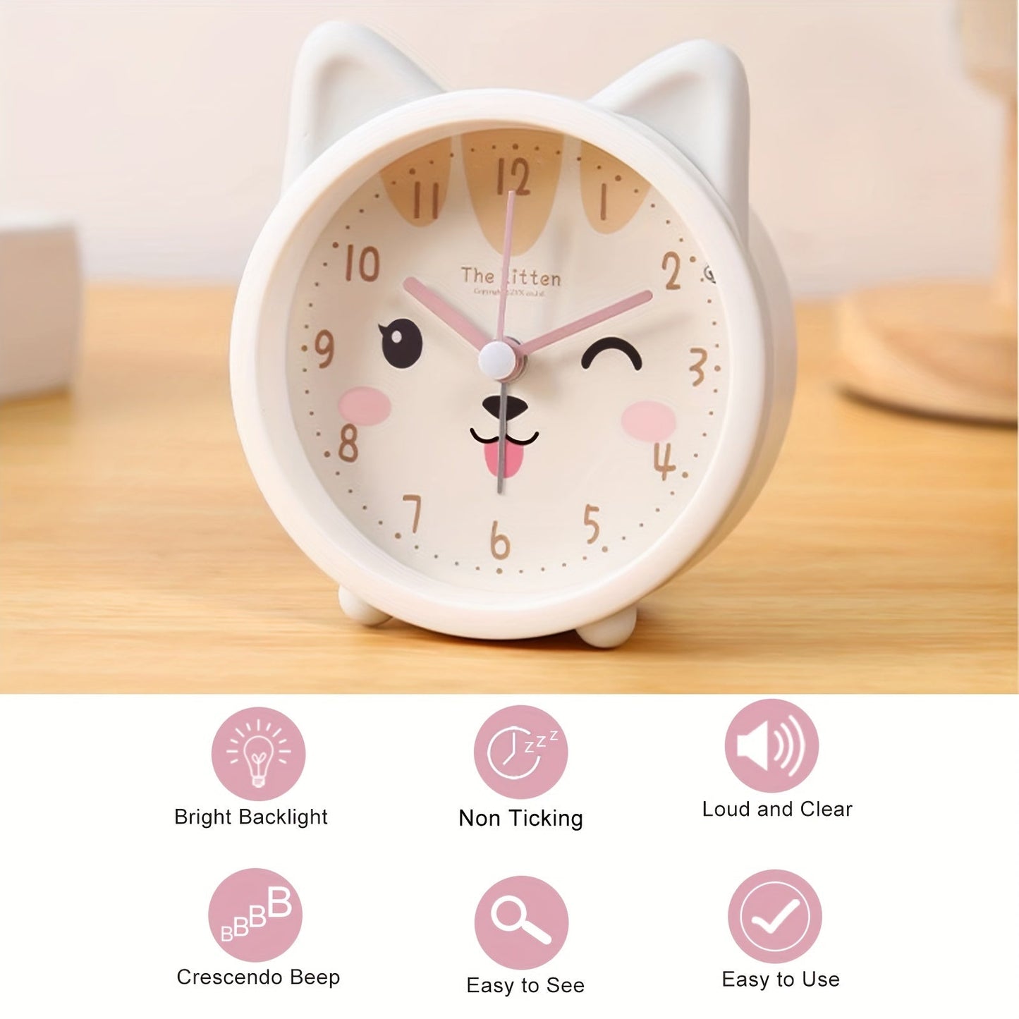 Kinderwekker met Nachtlampje – Stil, Konijnenmotief & Compact Design