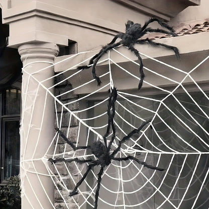 WebCreeper Halloween Decoratieset – 2 Reuzenspinnen 50cm met Rekbaar Spinnenweb
