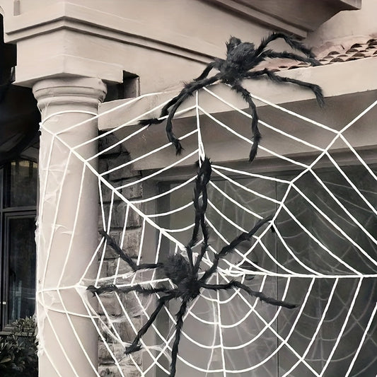 WebCreeper Halloween Decoratieset – 2 Reuzenspinnen 50cm met Rekbaar Spinnenweb