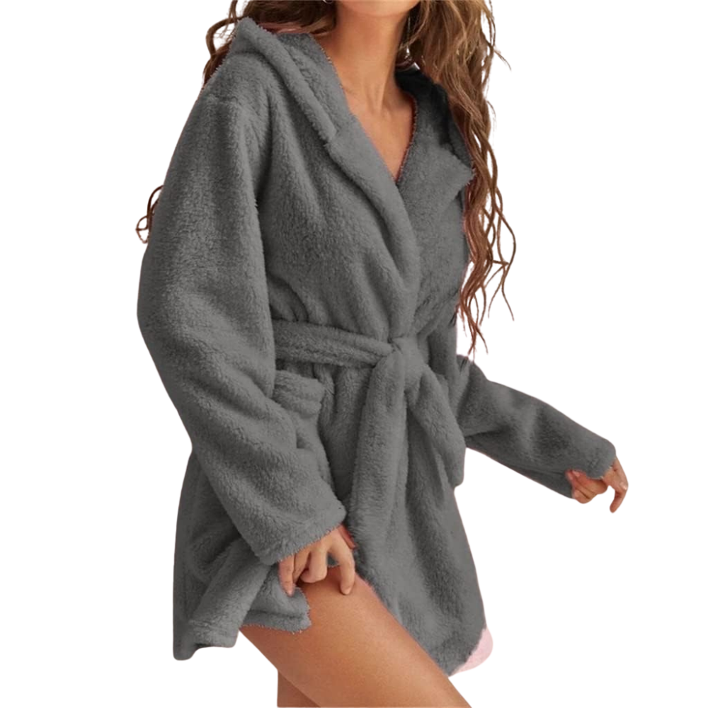 Warmelux Fleece Badjas met Capuchon en Verstelbare Tailleband