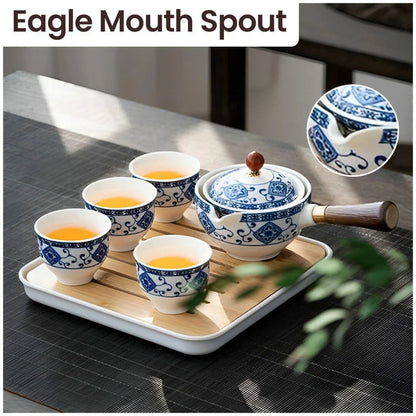 Porseleinen Gongfu Theeset met Houten Zijkant en Passend Deksel