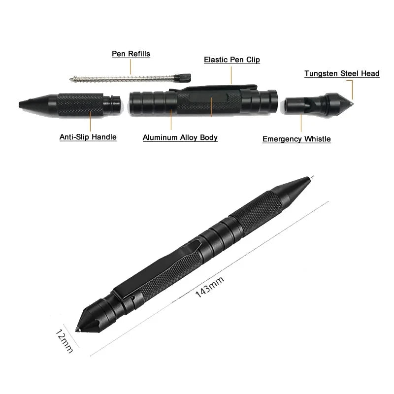 Multifunctionele Aluminium Tactische Pen – 3-in-1 Schrijfinstrument