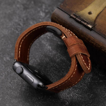 Vintage Volnerf Leren Apple Watch Band - Handgemaakt met Patina-Potentieel