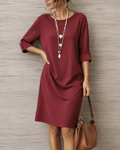 Elegante Midi Jurk met Soepelvallende Pasvorm - Comfortabel en Stijlvol