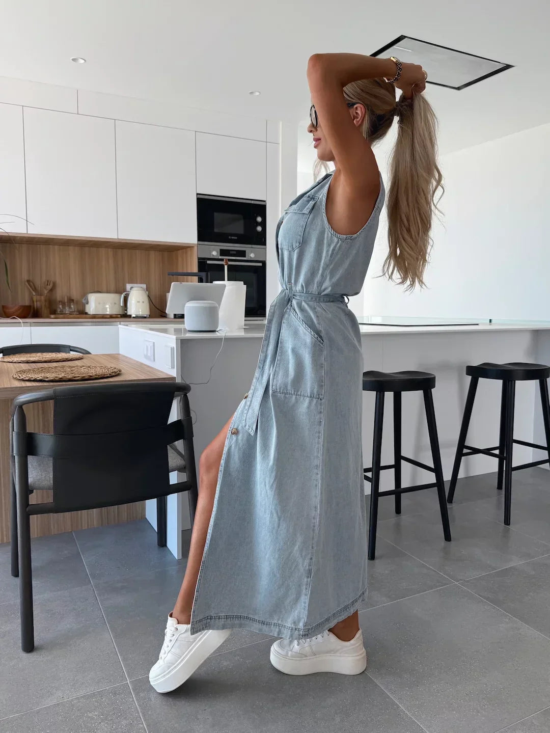 Dames Mouwloze Denim Jurk met Doorknoopsluiting Zomer