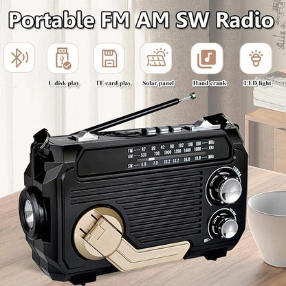 Multifunctionele Noodradio met Zonnepaneel en Dynamo - Powerbank en Zaklamp