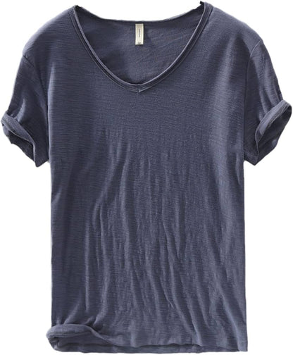 Linnen Katoenen V-Hals Shirt Heren – Ademend en Comfortabel