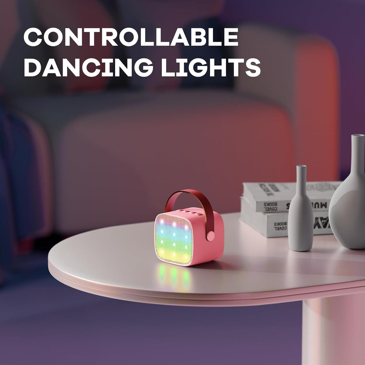 Skanto | Draagbare Mini-Karaoke-machine met Bluetooth-luidspreker en 2 Draadloze Microfoons – Veylo
