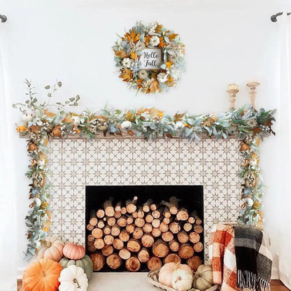 Halloween Herfstkrans – Handgemaakte Deurkrans met Pompoenen en Eucalyptus