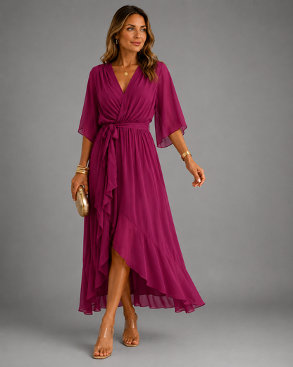 Elegante Chiffon Maxi Jurk met Taillering - Perfecte Pasvorm