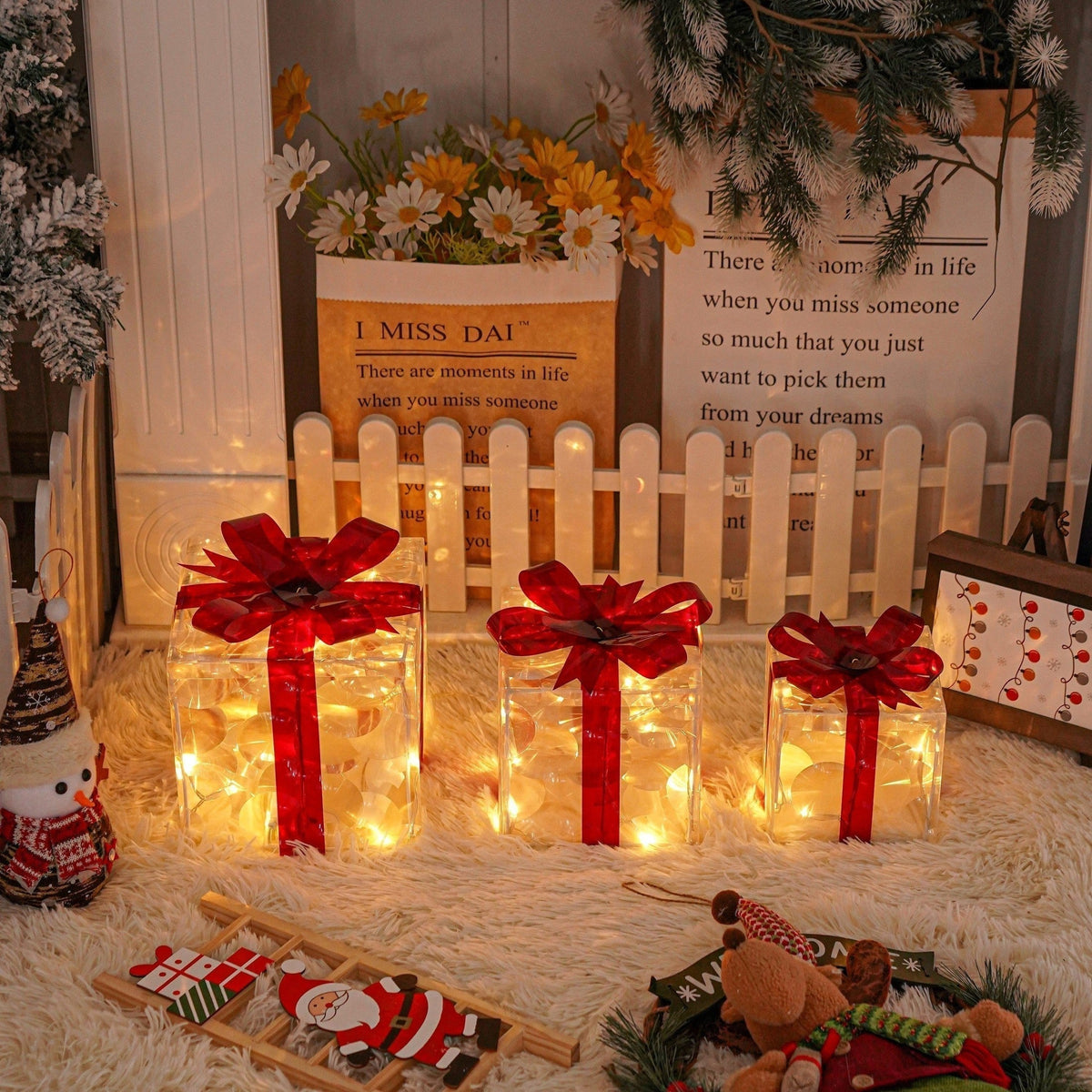 Feestelijke LED Geschenkdozen Set – 3 Verlichte Dozen voor Kerstdecoratie