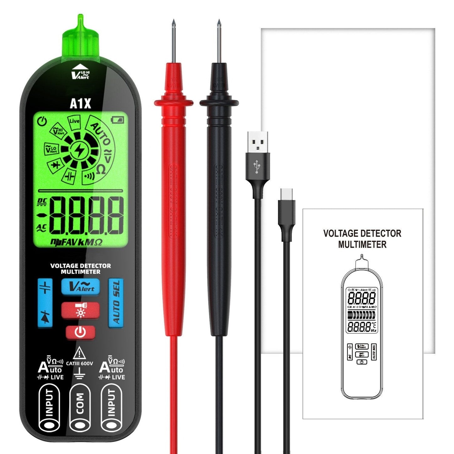 SmartVolt A1X Digitale Multimeter – Met Contactloze Spanningsdetectie & LCD-display