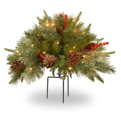 Kerst urn decoratie met LED-lampen | Realistische den takken & bessen | Binnen- en buitengebruik