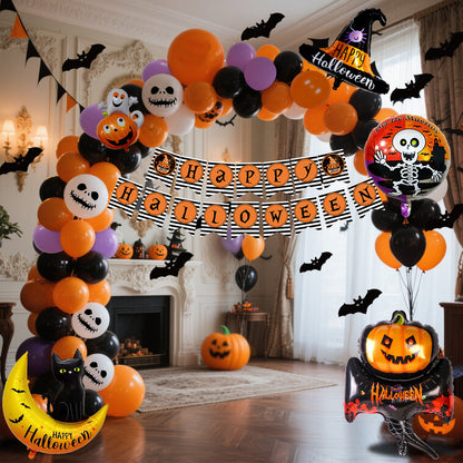 Halloween Ballonenset – Zwart Oranje Paars met Pompoenprint