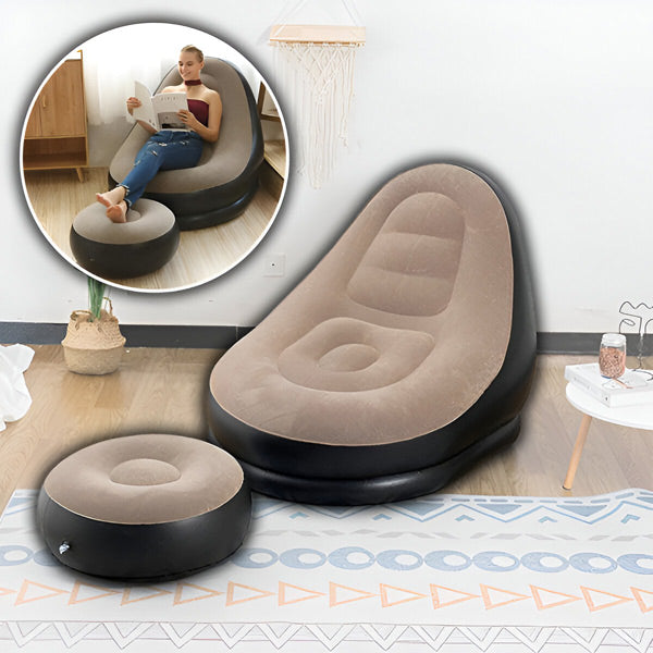 RelaxSeat Opblaasbare Lounge Stoel met Voetensteun – Binnen & Buiten Comfort