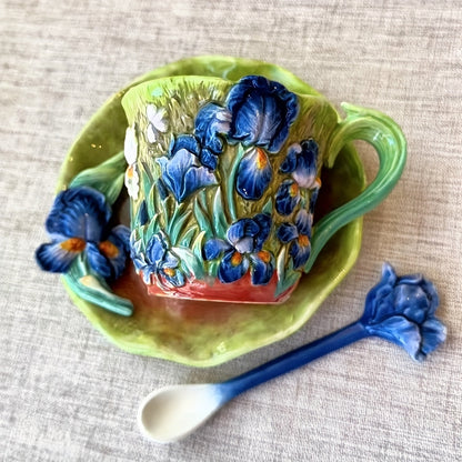 ArtSip Keramische Kop & Schotel Set – Handgeschilderd 3D Design geïnspireerd op Van Gogh