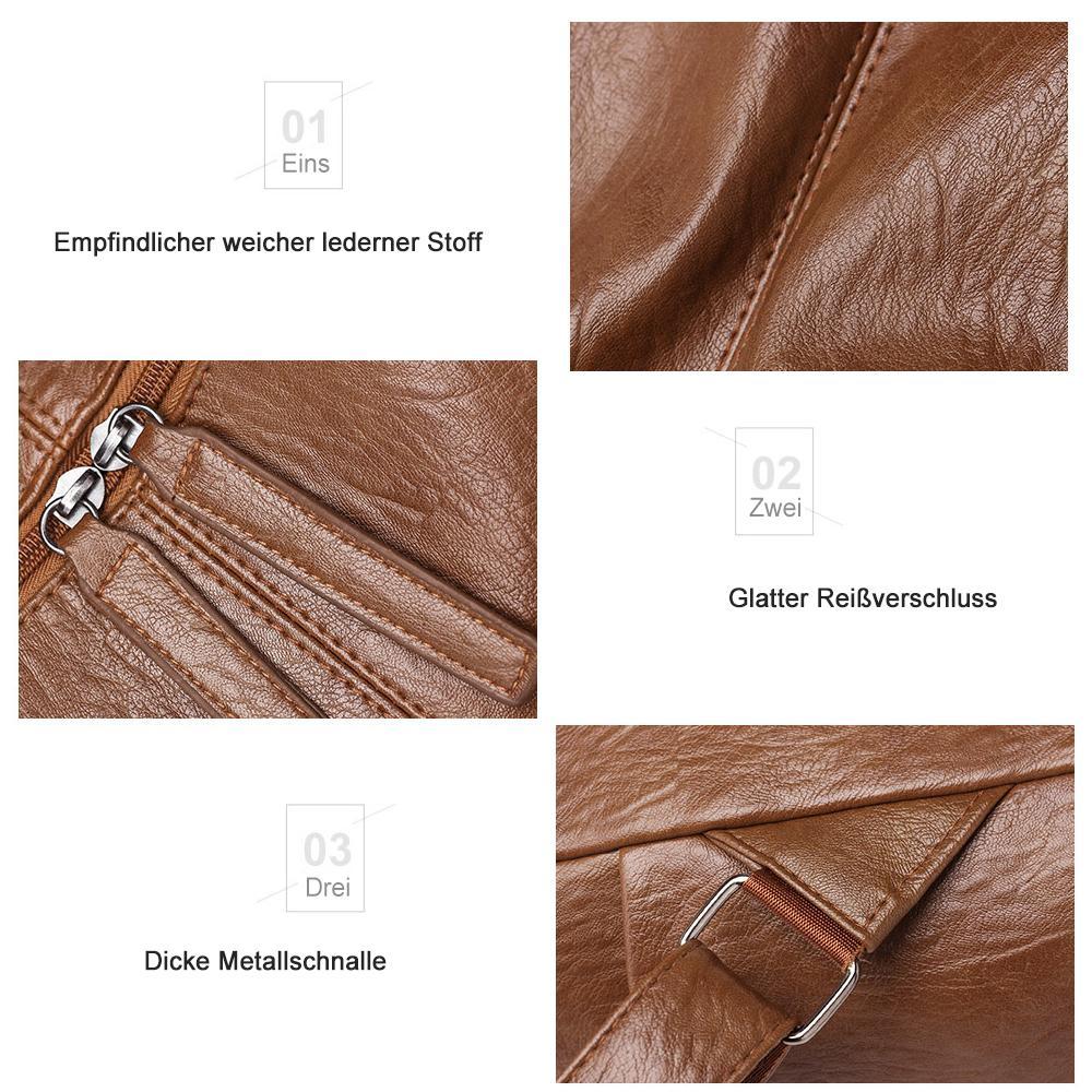 Premium Leren Rugzak met Grote Capaciteit - Zwart & Khaki